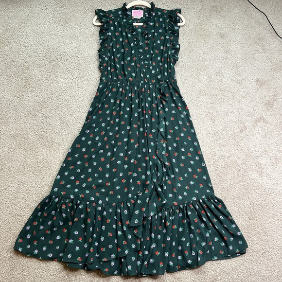 Kate Spade Blackberry Ruffled Wrap Green Mid Calf Dress Size 8 - Picture 1 of 9